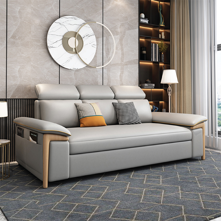 Giường Sofa Vải Sợi Nano Cao Cấp - Ghế Sofa Giường Đa Năng Có Ngăn Chứa Đồ, Khung Thép Chống Gỉ : KT 1M60 X 1M95