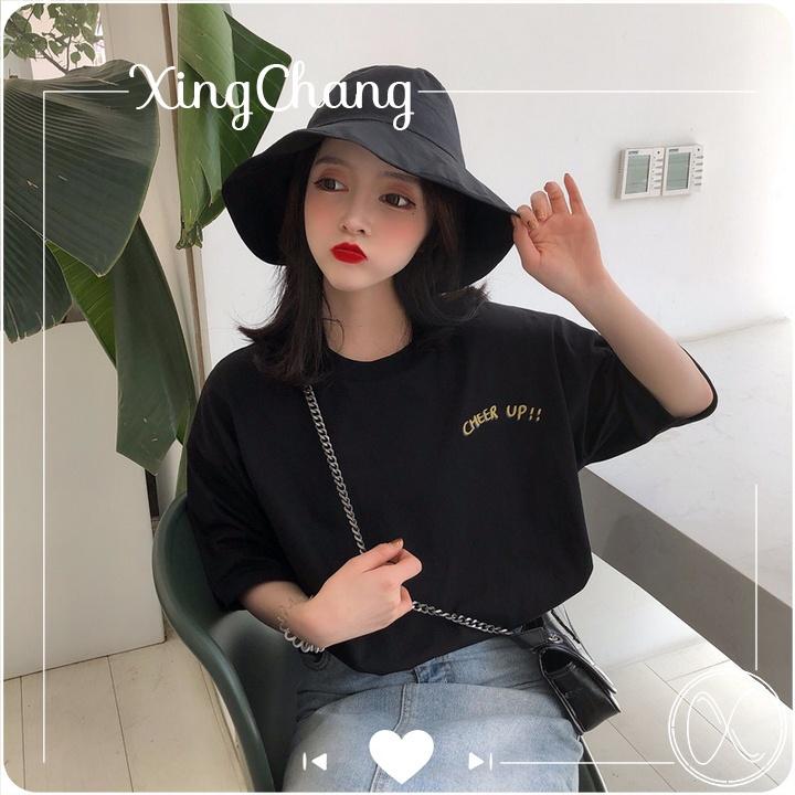 Áo form rộng nữ tay lỡ, Áo phông kiểu Hàn Quốc chất mịn đẹp in Cheer Up mã T.L213