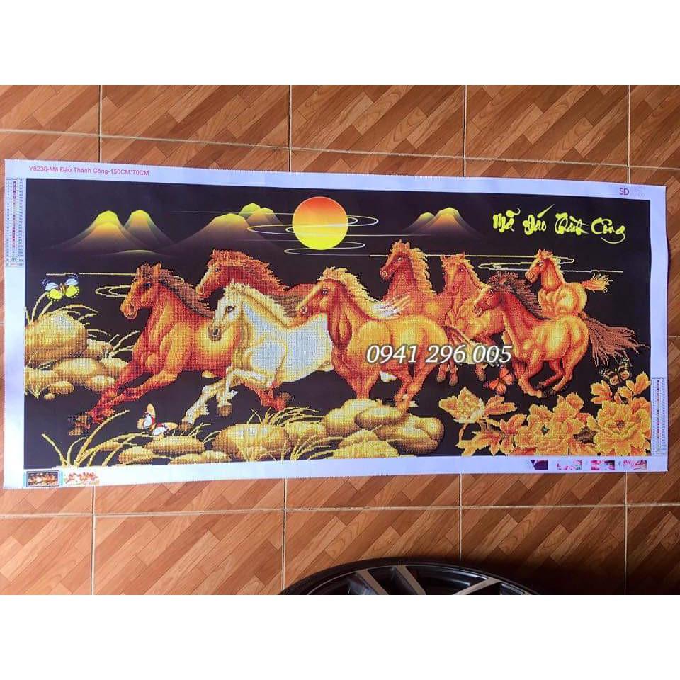 Tranh Đính Đá MÃ ĐÁO THÀNH CÔNG NỀN ĐEN . Kích Thước: 1m x 50cm - 1m5 x 70cm - 1m8 x 85cm