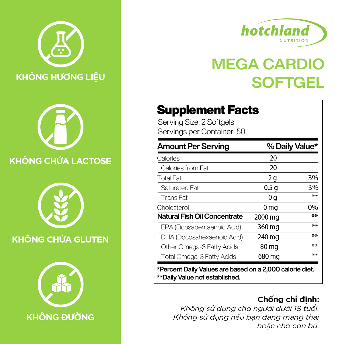 Viên uống dầu cá Omega 3 - Hỗ trợ bổ não, cải thiện thị lực, giảm Cholesterol, Hotchland MegaCardio-Hàng chính hãng [Hộp 100 Viên]-HL4578 