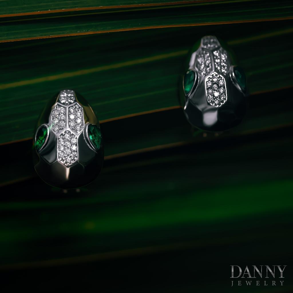 Bông Tai Nữ Danny Jewelry Bạc Thổ Nhĩ Kỳ Xi Rhodium Biểu Tượng Đầu Rắn Đính Đá CZ &amp; Đá Zircon BT008TNK