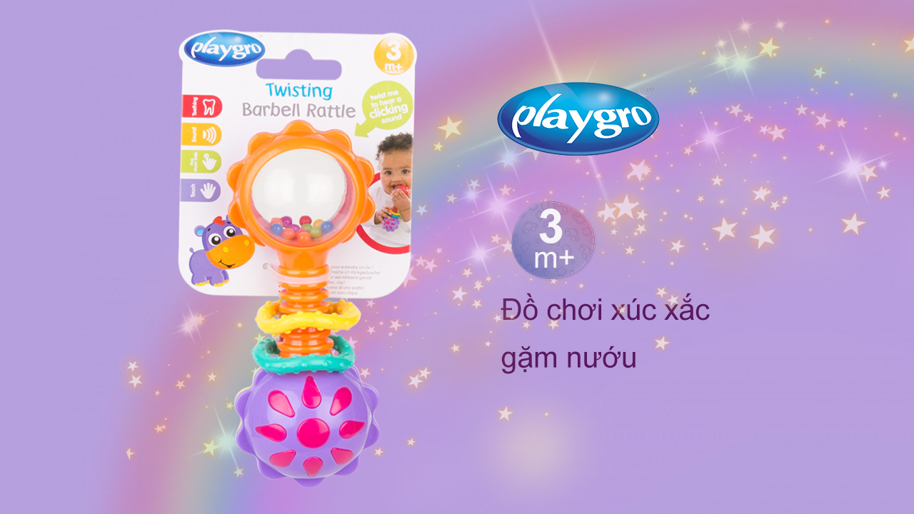 Đồ chơi xúc xắc gặm nướu Playgro Twisting Barbell Rattle, cho bé 3-24 tháng