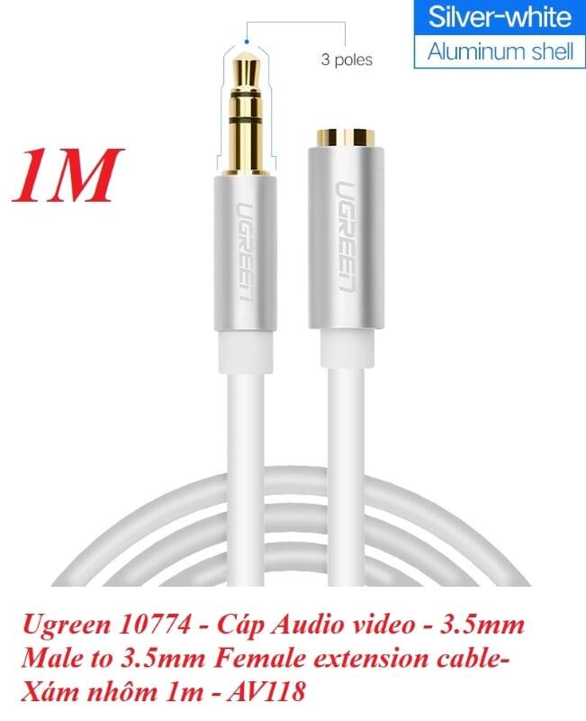 Ugreen UG10774AV118TK 1M màu Trắng Cáp âm thanh 3.5mm nối dài đầu nhôm - HÀNG CHÍNH HÃNG