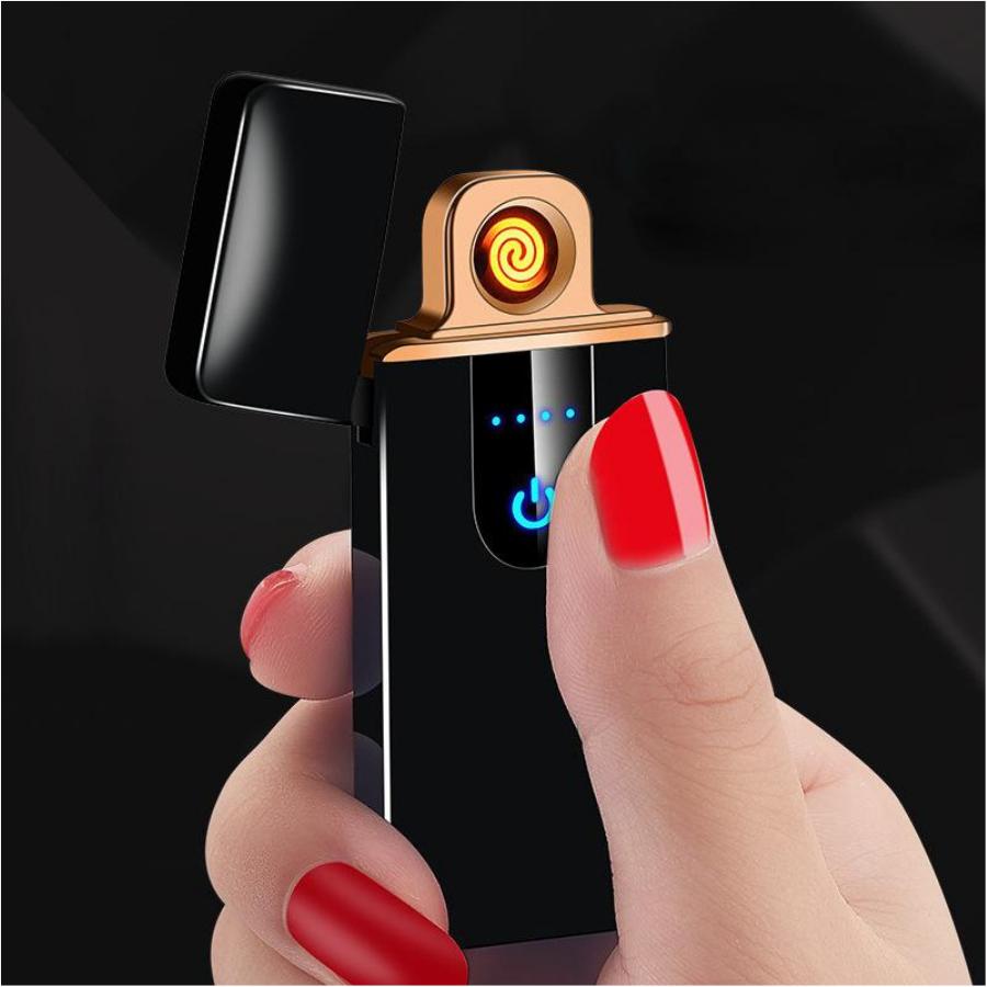 BẬT LỬA ĐIỆN CẢM ỨNG VÂN TAY KIM LOẠI - + tặng củ sạc 3 cổng usb