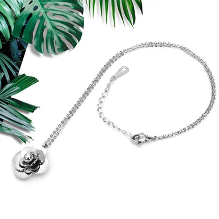 Dây chuyền nữ titan thời trang cao cấp mặt hình bông hoa trà thép không gỉ trangsucpt 3 màu DCNUT22