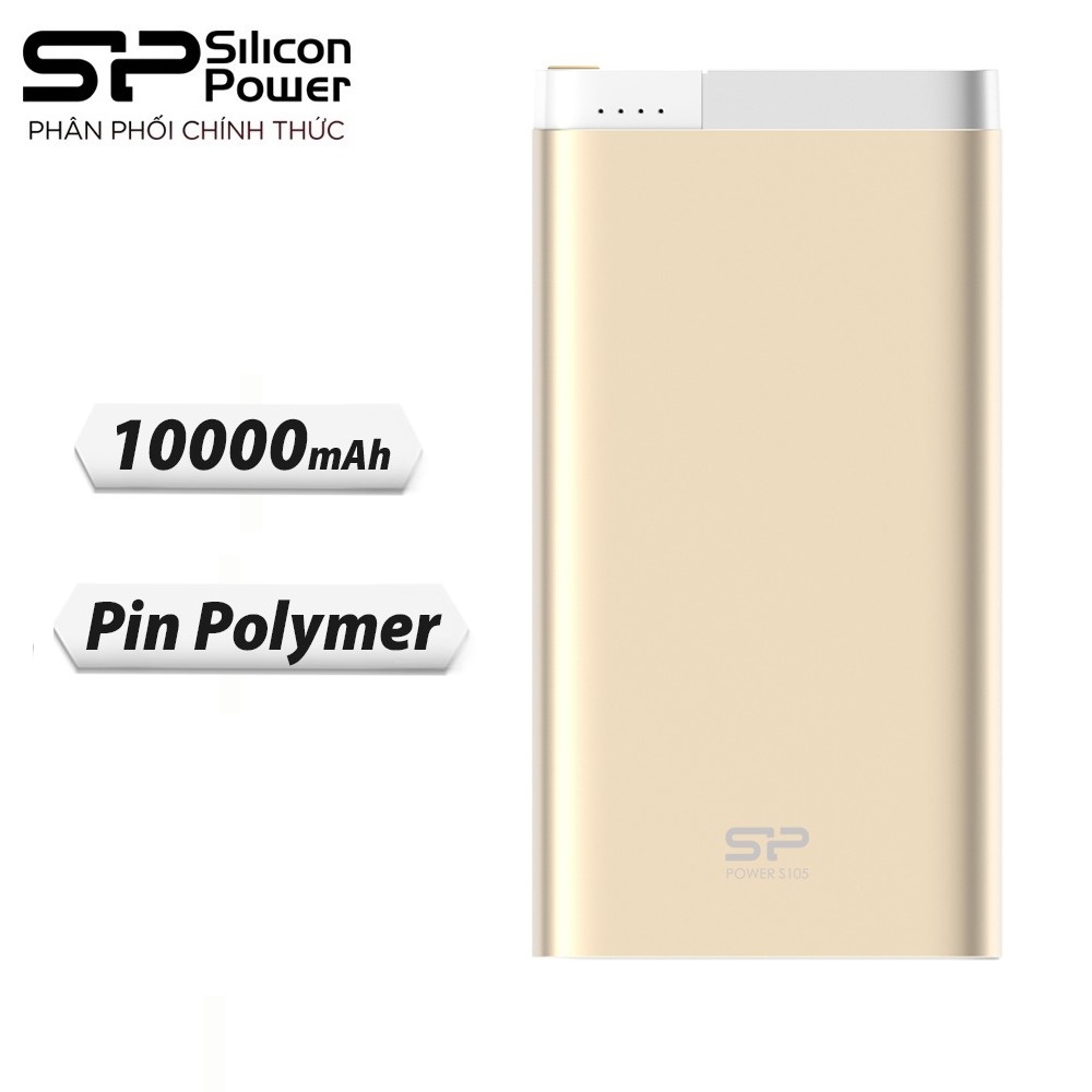 Pin sạc dự phòng Silicon Power S105 10.000mAh hỗ trợ sạc vào lightning iPhone/iPad (Gold) - Hàng Chính Hãng