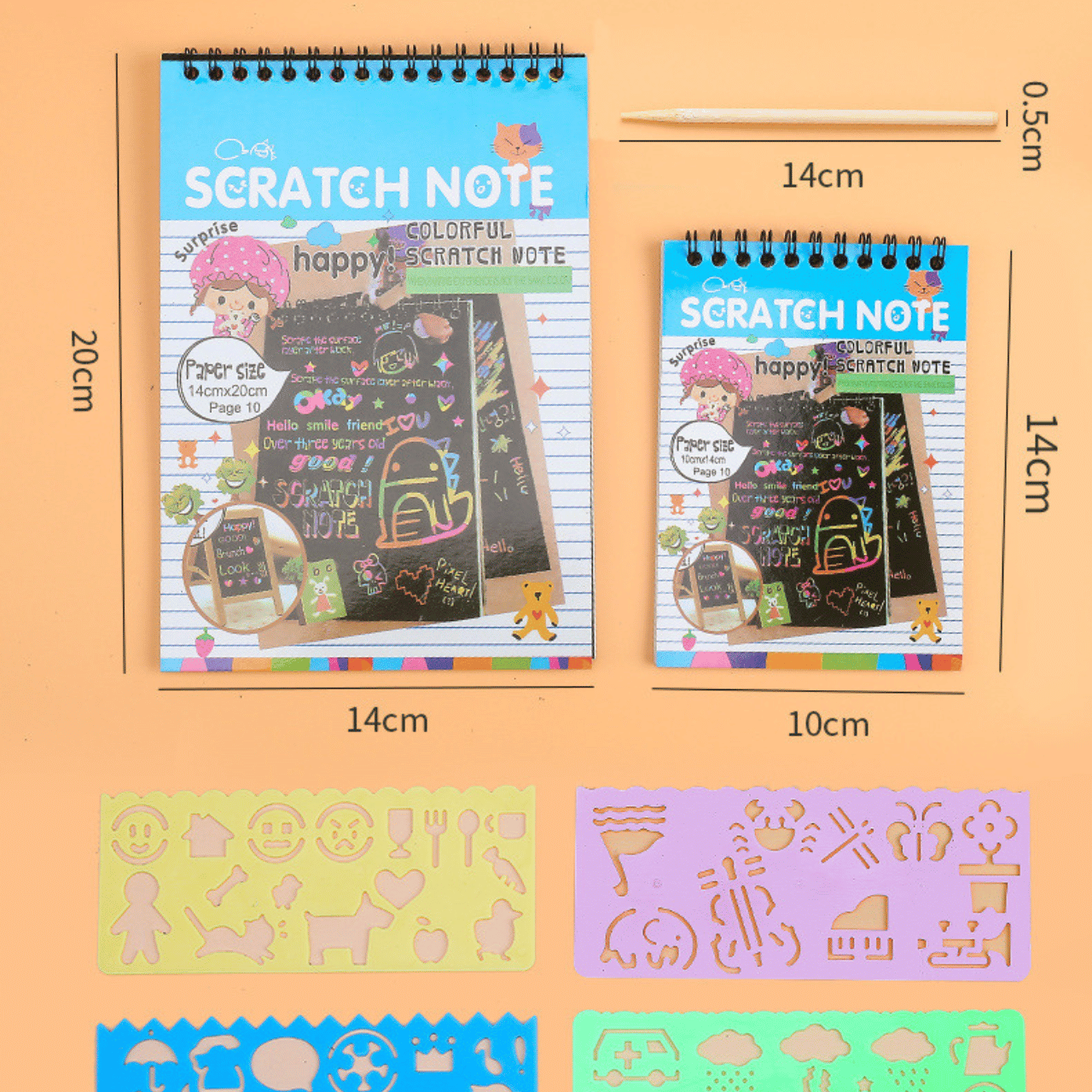 Set sổ tay ma thuật Scratch Note nhiều sắc màu và thước vẽ cho bé vui chơi sáng tạo