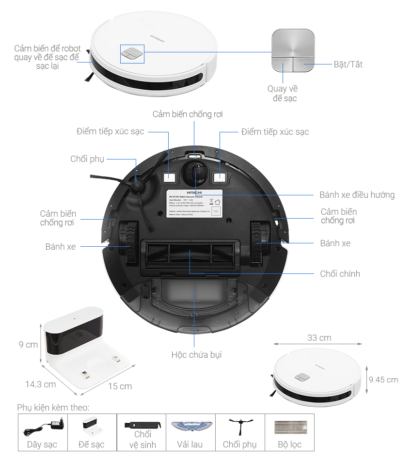 Robot hút bụi lau nhà Hitachi RV.X15N - Hàng chính hãng ( Chỉ giao HCM )