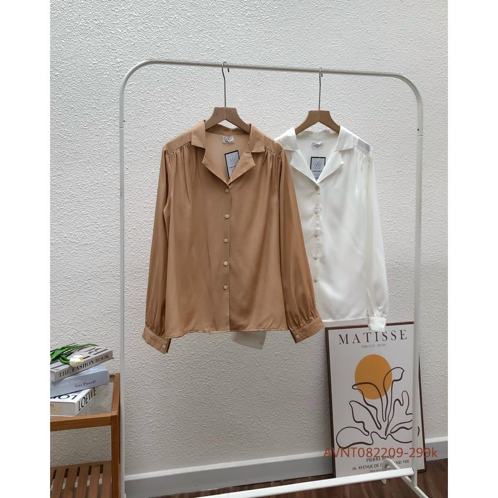 Áo sơ mi nữ dài tay cổ v vải bóng hàng thiết kế avnt082209 by germe