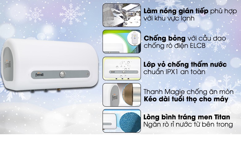 Bình Nước Nóng Ferroli QQ SE15L, 3 Công Suất, Thanh Đốt Tráng Bạc, Chống Giật (2500W) - Hàng Chính Hãng