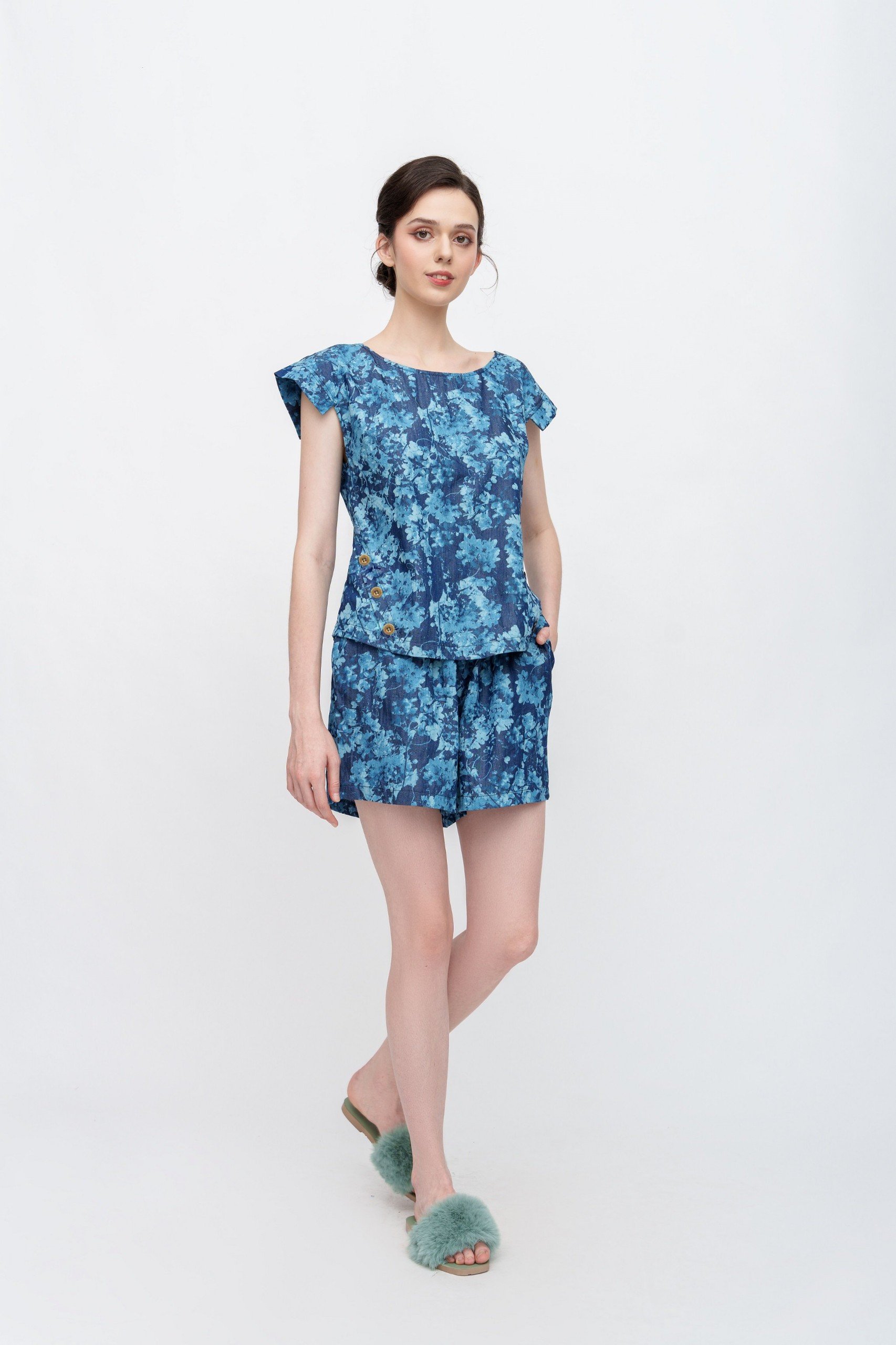 Đồ bộ đùi có tay loang xanh NH141204
