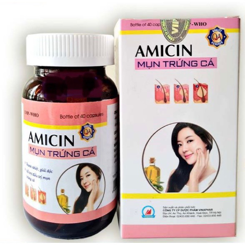 AMICIN - MỤN TRỨNG CÁ Vinaphar - Hộp 40 Viên - Thanh Nhiệt Giải Độc, Mụn Nhọt , Mụn Trứng Cá