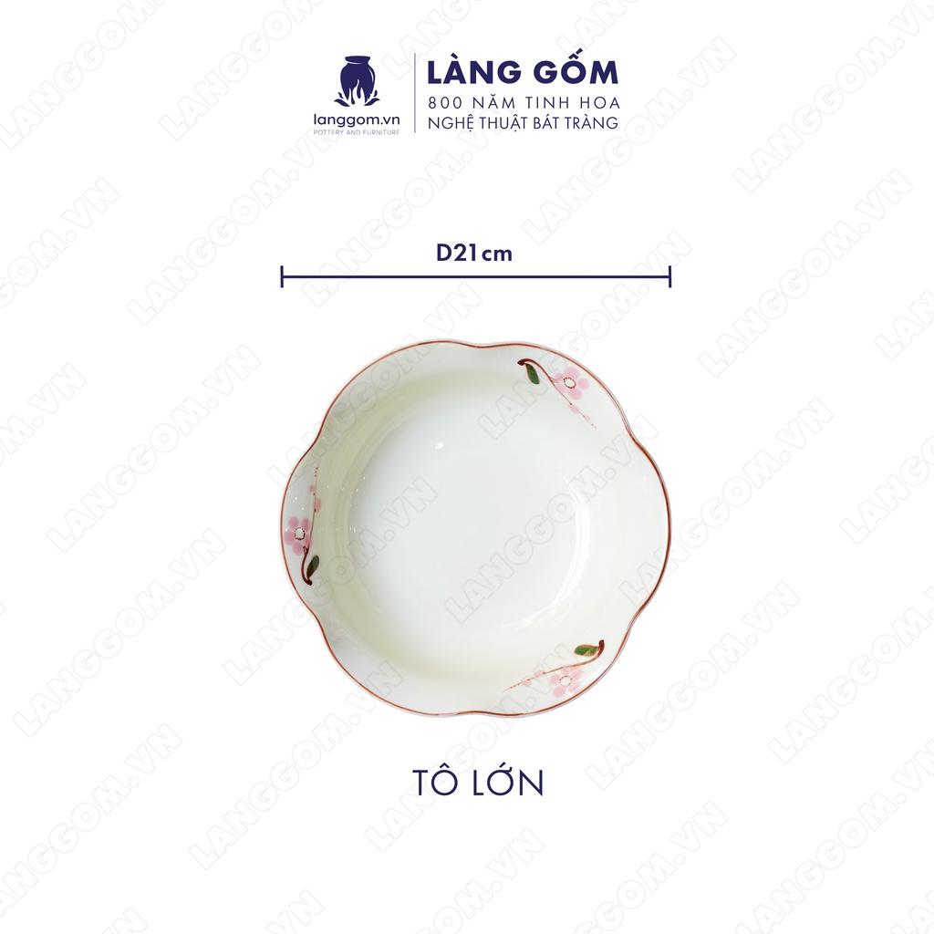 Bộ bàn ăn mặt trời vẽ đào hồng - Gốm sứ Bát Tràng - langgom.vn