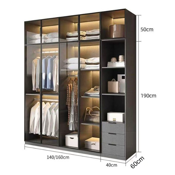 [ Miễn phí vận chuyển &amp; lắp đặt]  Tủ quần áo cánh kính Ohaha có đèn led - TCK007