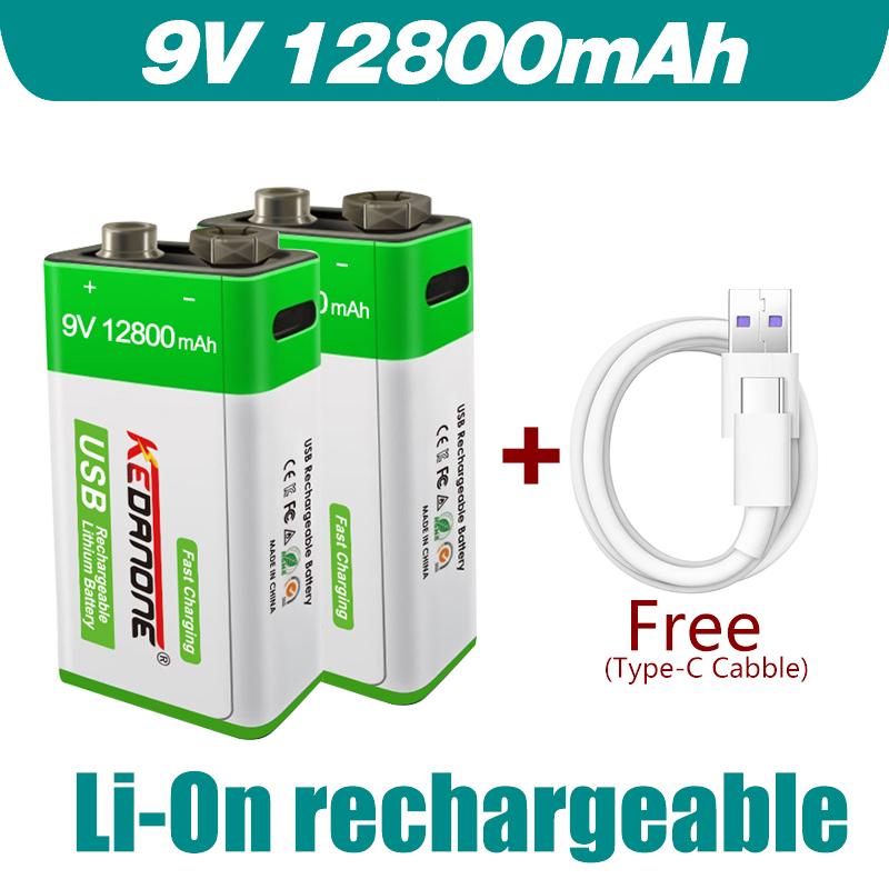 12800mAh Type-C USB 9 Volt Pin sạc li-ion 6F22 9V Li ion Lithium cho đồ chơi mô hình máy bay trực thăng RC Điện áp danh định: 9V