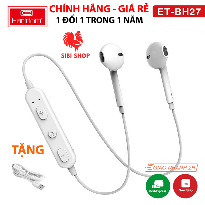 Tai Nghe Bluetooth Earldom BH27 2 Tai Có Dây Âm Bass Cao và Âm Treble Sáng Hàng Chính Hãng