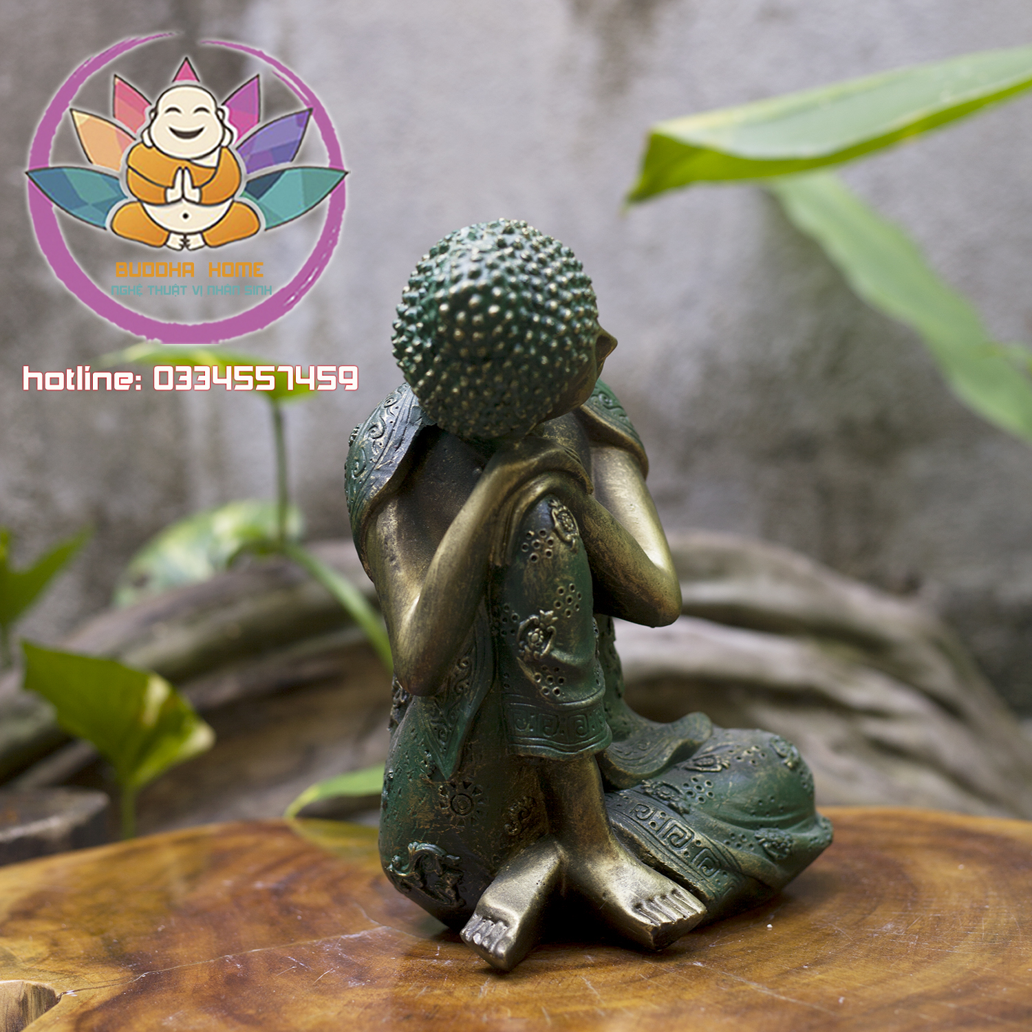 Tượng Phật An Nhiên Màu Xanh Cao 23.5cm phong thủy thờ cúng, trang trí hồ cá, thuỷ sinh, tiểu cảnh, bán cạn, terrarium