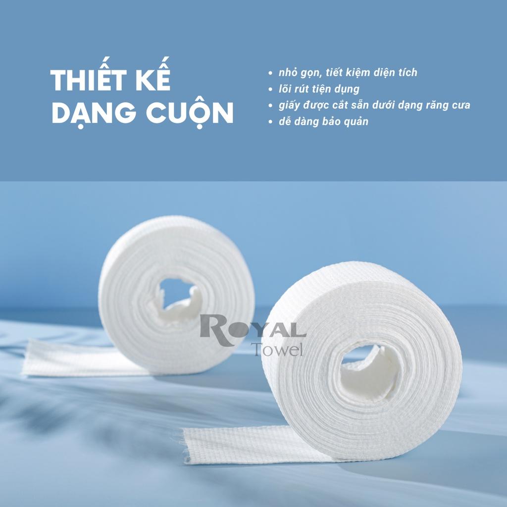 Khăn mặt khô Royal Towel dùng 1 lần lau khô lau ướt chất viscose, giấy lau mặt dùng 1 lần mềm mịn 80 khăn