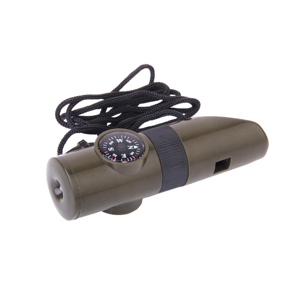 7-in-1 Multifunctional Compass Flashlight Magnifier Thermometer LED Emergency Survival Whistle For Outdoor Hiking Camping Accessory