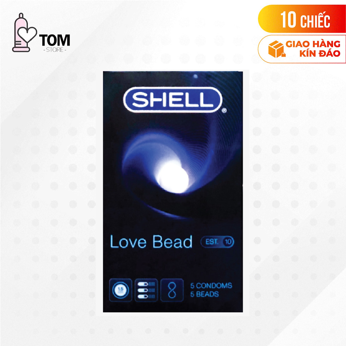 [Hộp 5 cái] Bao cao su Shell Love Bead - Gân nổi, kéo dài thời gian, bi tăng 1.5cm 