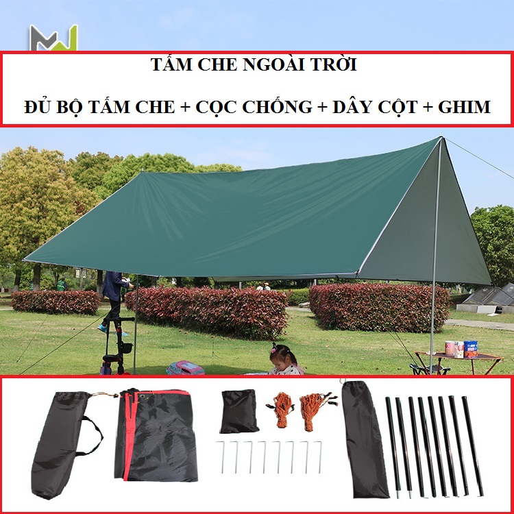 Tấm Tank Bạt Che Lều Tăng Lều Che Nắng Bạt Lót Cắm Trại Dày Kích Thước 3mx3m Có Combo Cây Chống Kèm Dây Với Túi Đựng