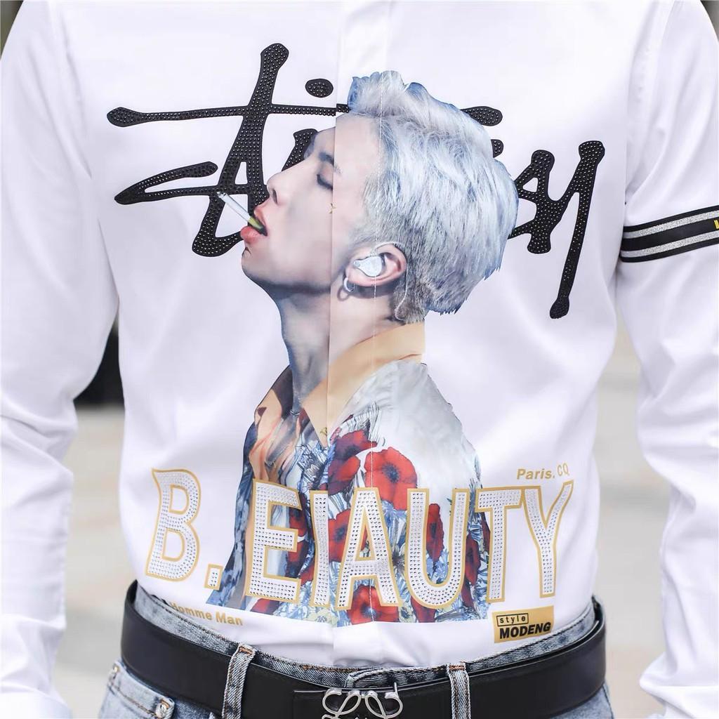 Áo sơ mi in chữ 3D B.EIAUTY form ôm dáng không nhăn