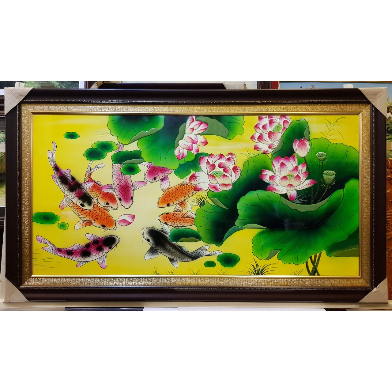 TRANH SƠN MÀI ĐẮP NỔI - CỬU NGƯ QUẦN TỤ