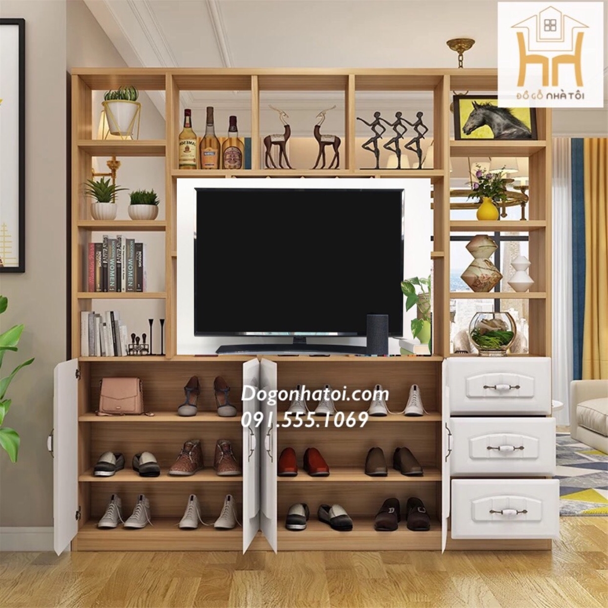 Kệ Tivi Kết Hợp Tủ Rượu Trang Trí Đẹp 2m X 2m - TR608