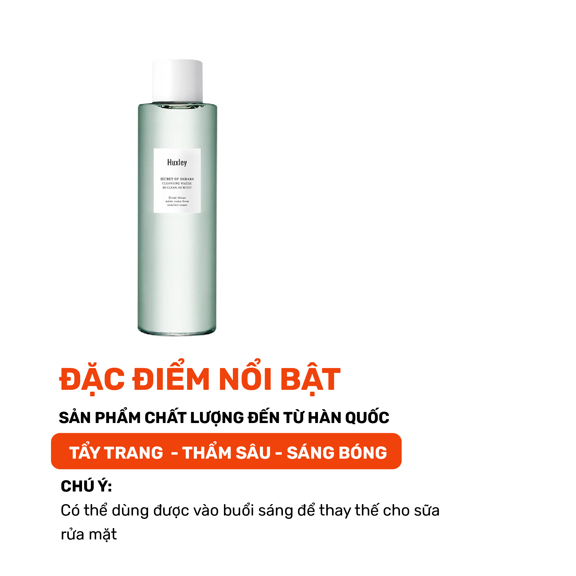 Nước tẩy trang làm sạch sâu kiểm soát bã nhờn cho da Huxley Cleansing Water Be Clean Be Moist 200ml