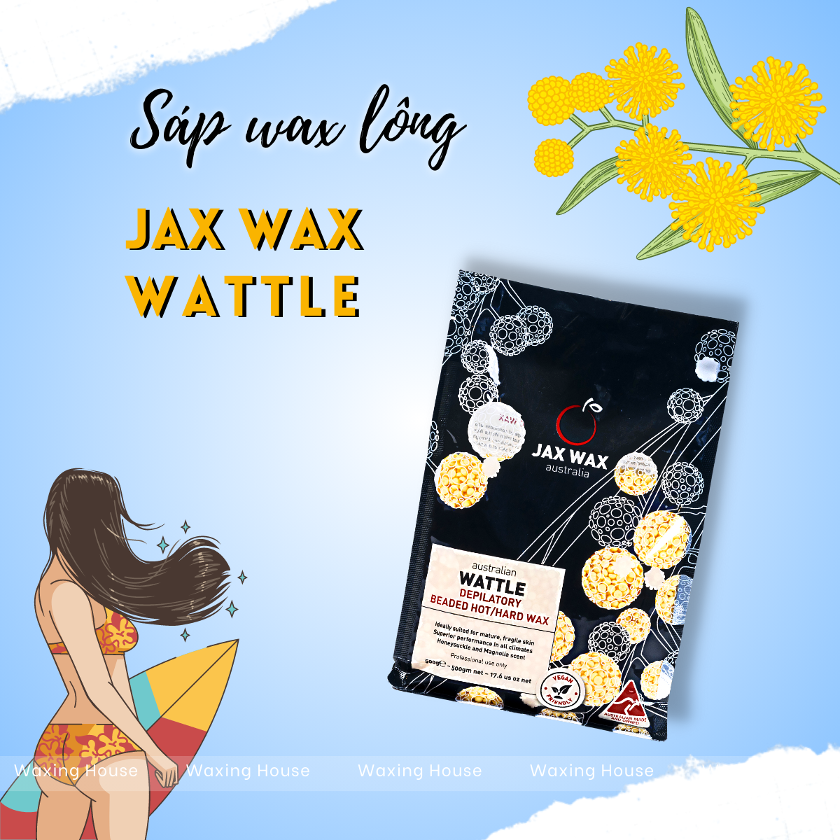 Sáp wax lông nóng Jax Wax Australia Wattle 500g dạng hạt