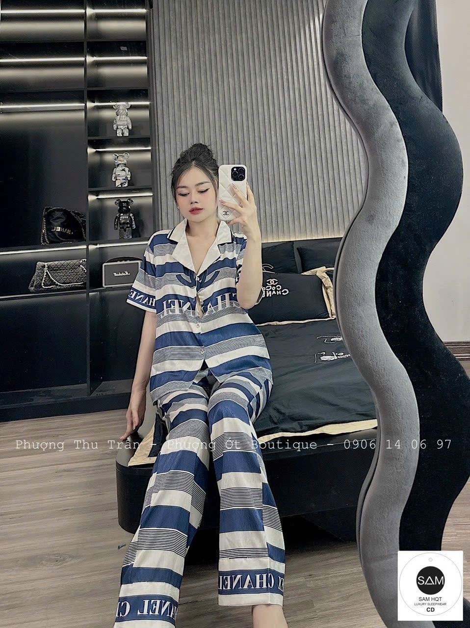 Bộ Pijama Mặc Ở Nhà SAM chất lụa xước mềm mịn, mát, ít nhăn. Mặc ở nhà hoặc đi dạo đều xinh. Free size 60kg