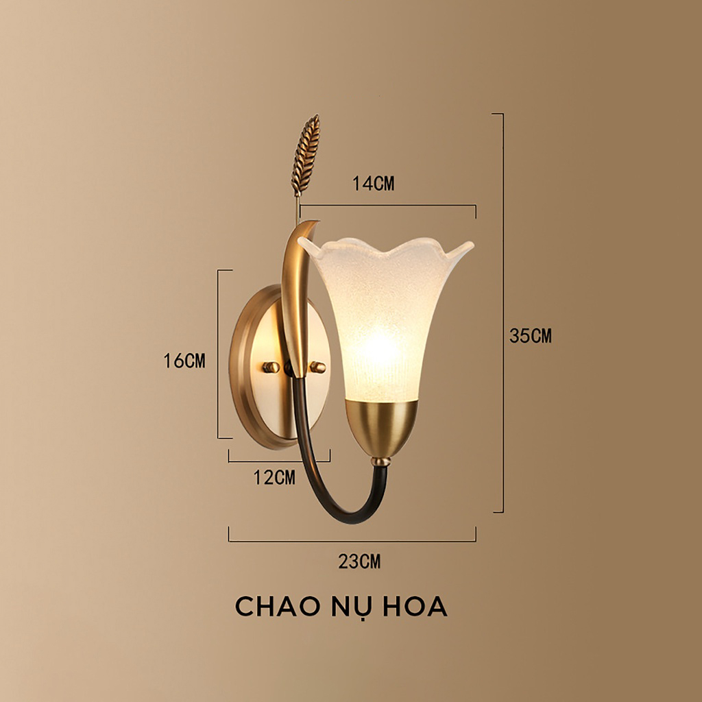 Đèn ngủ treo tường đồng hoa trang trí phòng khách, phòng ngủ, lối đi