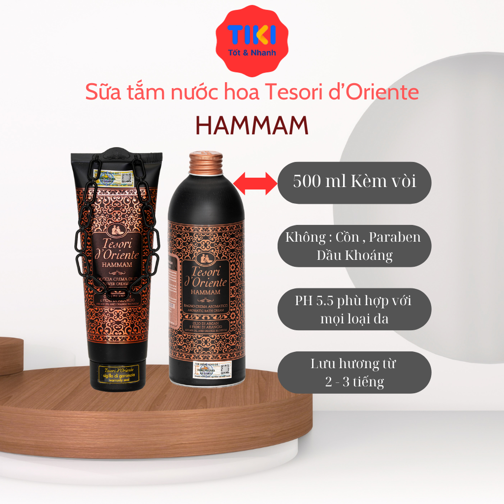 Sữa Tắm Tesori D'Oriente HAMMAM Tinh Dầu Argan Chính Hãng ( Tuýp 250ml - Chai 500ml kèm vòi nhập khẩu trực tiếp từ Ý )