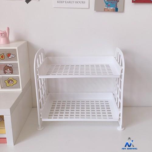 Kệ Nhựa Mini 2 Tầng Nhỏ Gọn Đựng Đồ Tiện Lợi