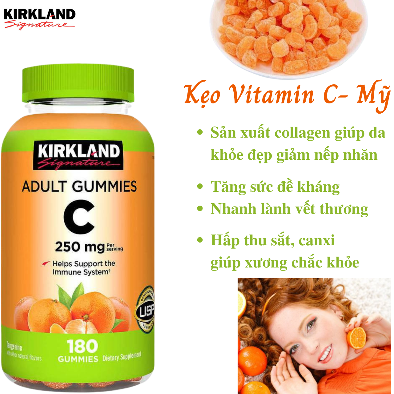 Kẹo Dẻo Vitamin C 250mg Kirkland Adult Gummies 180 Viên Của Mỹ - Tăng Cường Sức Đề Kháng và Hệ Miễn Dịch, Cho Làn Da Trắng Sáng Mịn Màng, Mờ Sẹo, Giảm Thâm, Nám, Mụn - Massel Official