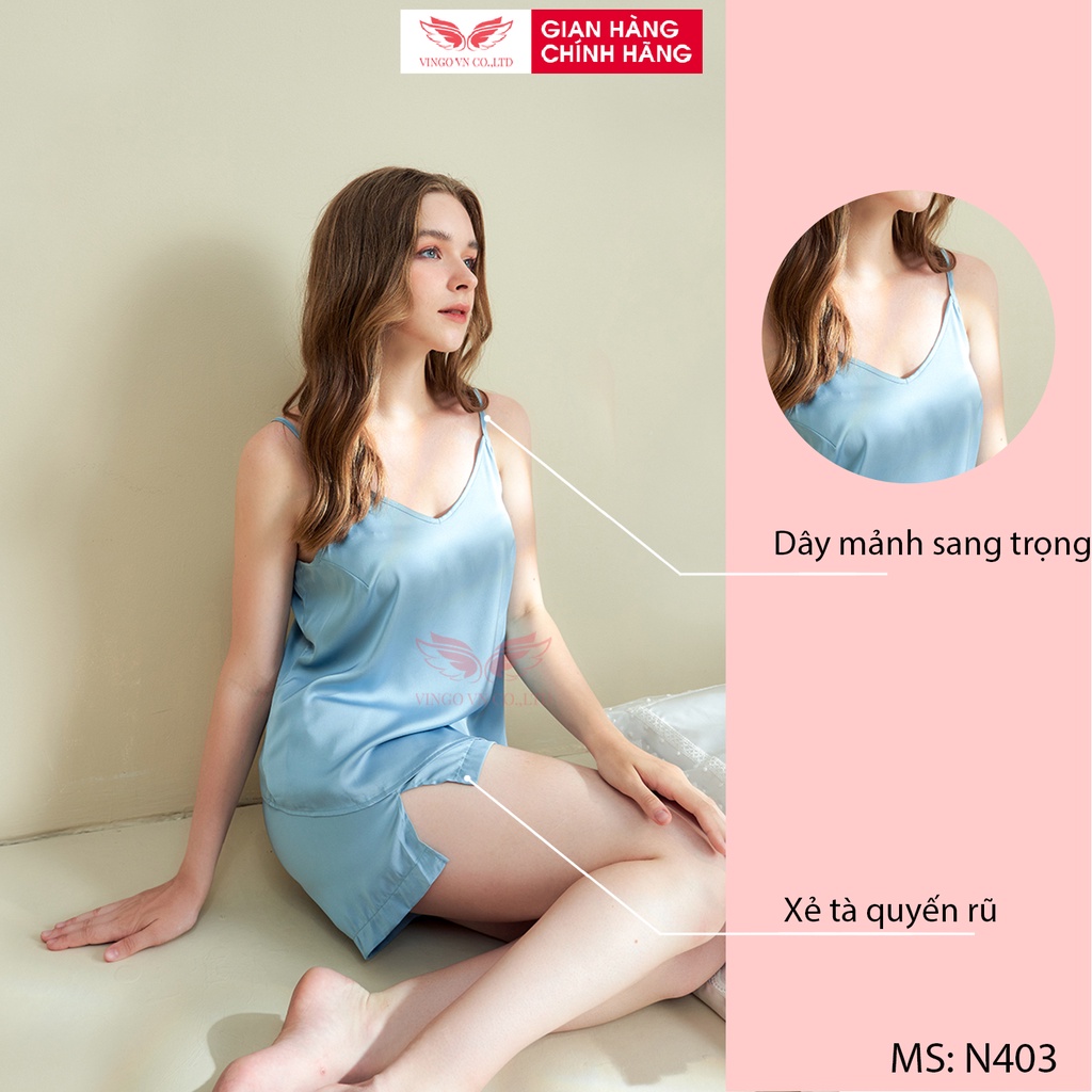 Bộ đồ ngủ nữ hai dây pijama mặc nhà lụa cao cấp mùa hè VINGO dễ thương N403 VNGO