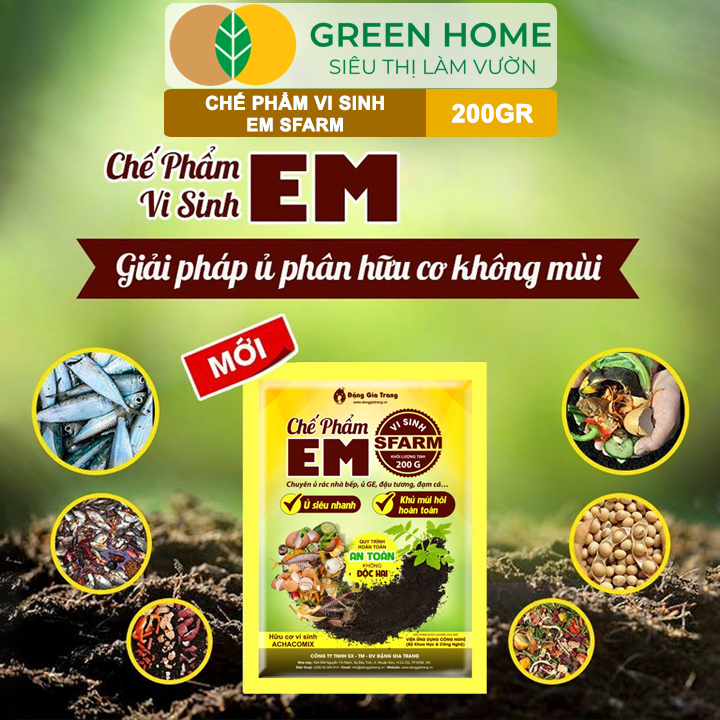 Chế Phẩm Vi Sinh EM Sfarm GreenHome, 200g, Ủ Phân Hữu Cơ Nhanh, Khử Mùi, Cải Tạo Đất Hiệu Quả
