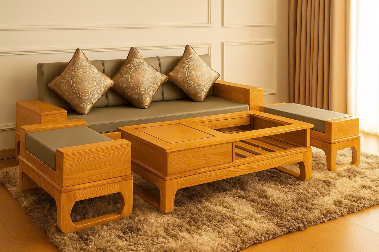 Sofa gỗ sồi nệm Juno Sofa – Sang trọng, êm ái, bền đẹp