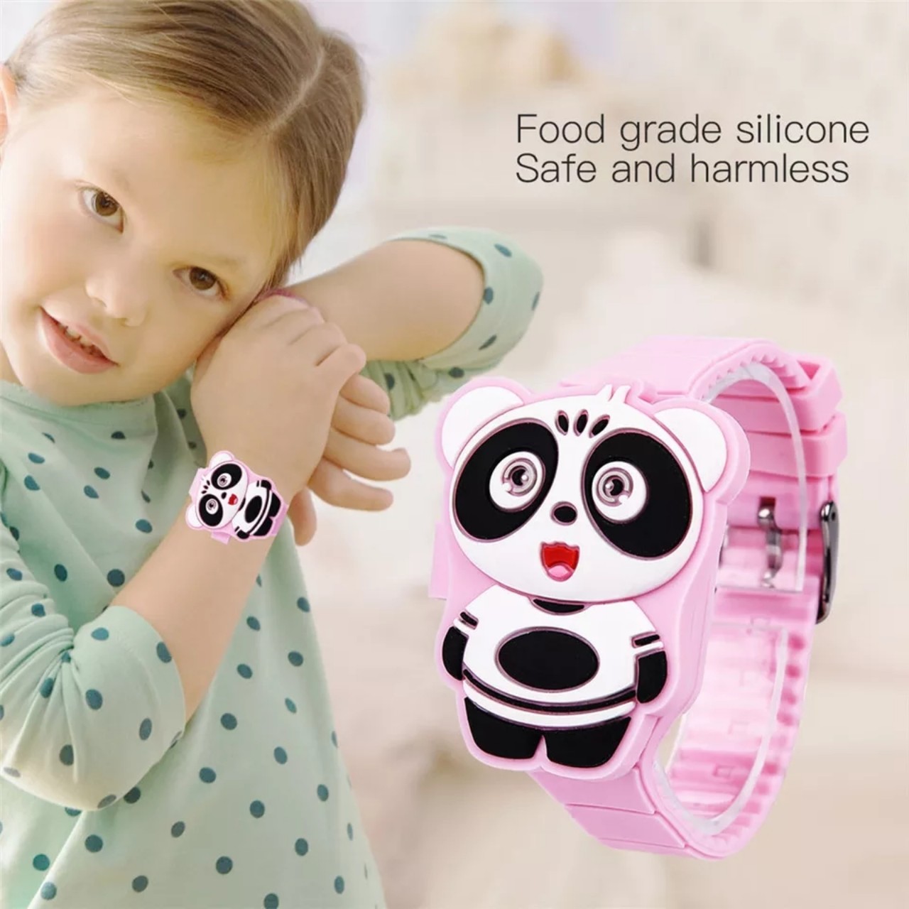 Đồng hồ đèn LED cho bé gái hình chú gấu cute dây silicon xinh xắn – DH012