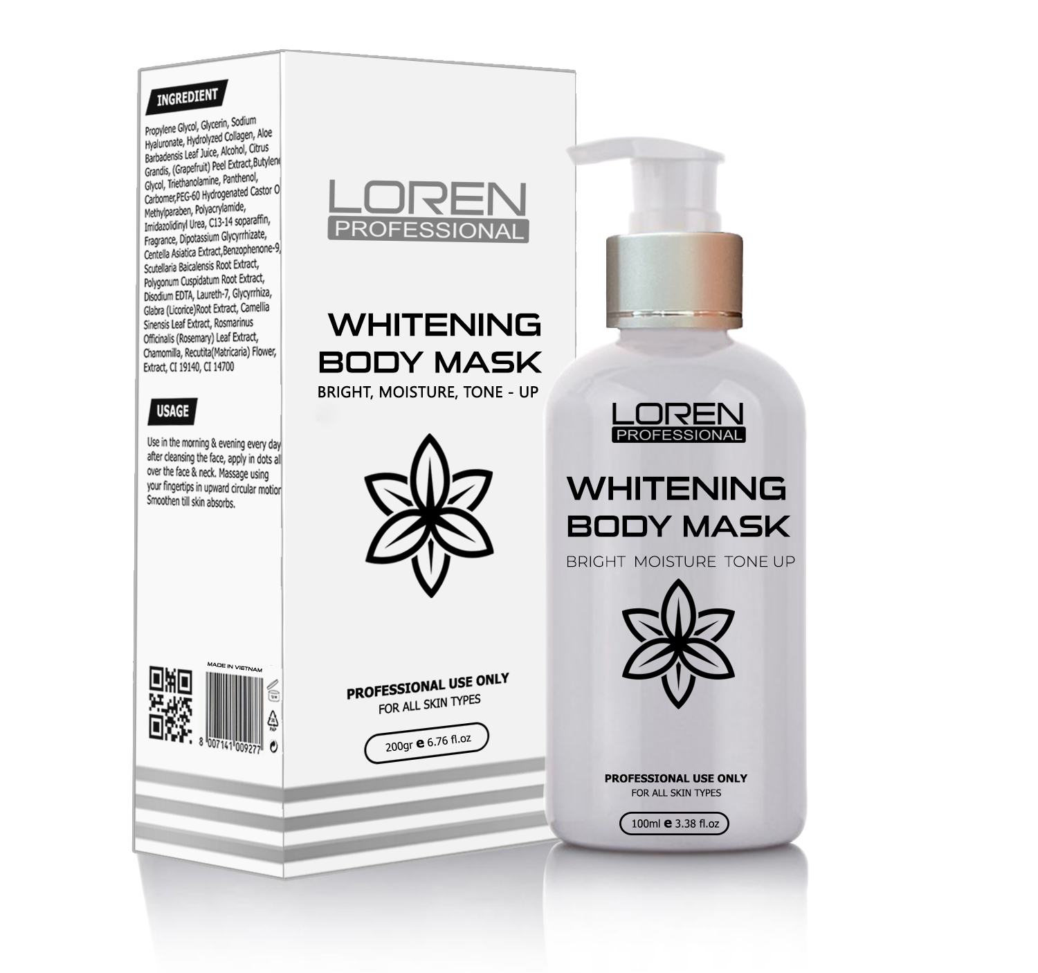 Bộ đôi kem ủ trắng Whitening Body Mask và kem dưỡng da Lavita Whitening Body toàn thân thương hiệu Loren Professional 200ml