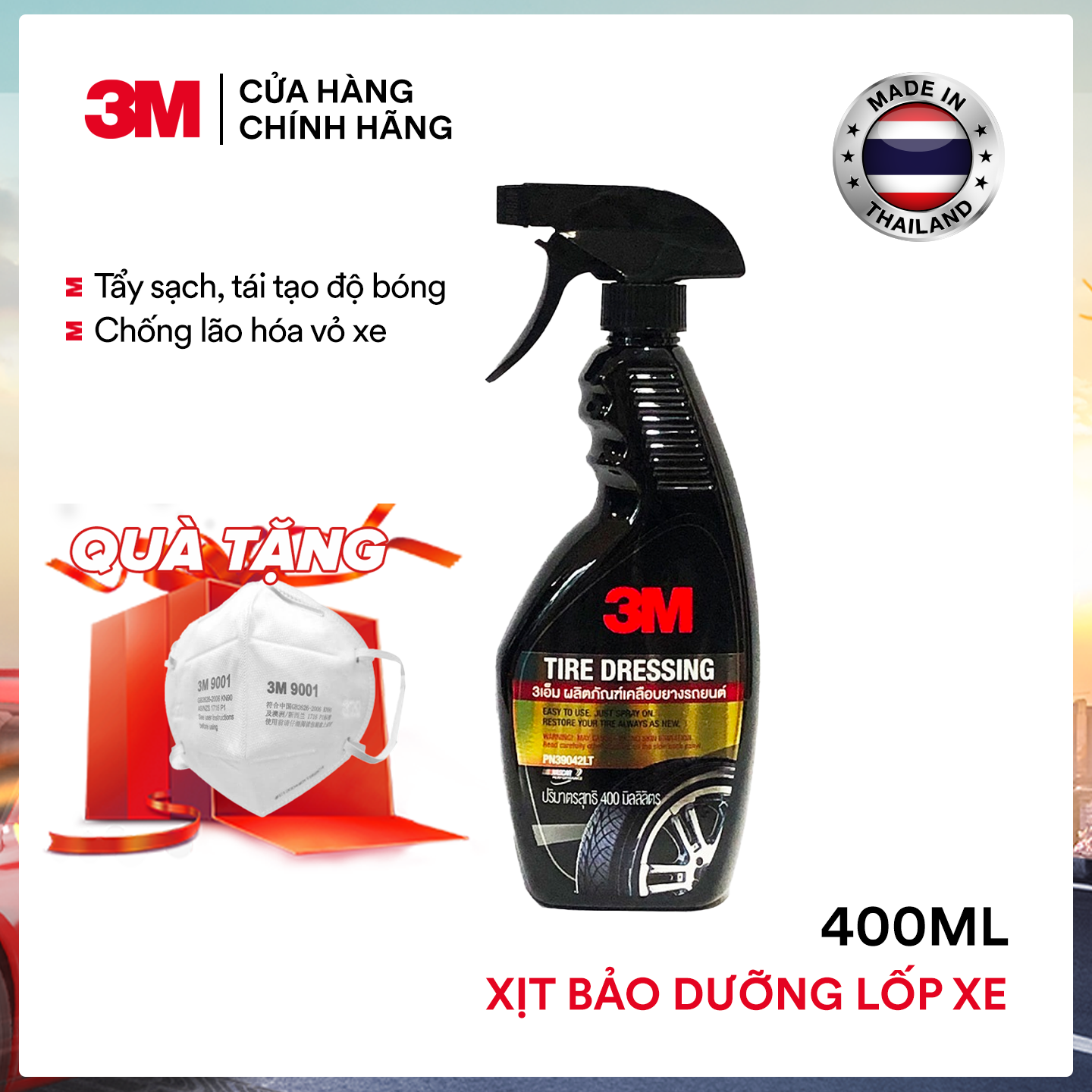 Chai Xịt Bảo Dưỡng Lốp Xe Ô Tô 3M 39042 LT 3M Tire Dressing (400ml)