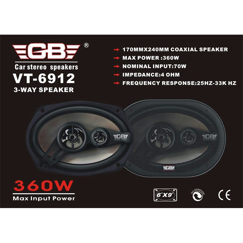 Bộ 2 loa bầu dục đồng trục 6x9 inch GB VT-6912 hai đường tiếng âm thanh