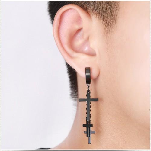 Bông tai Nam cái Kẹp không Cần Bấm Lỗ Tai Hình loan giá Titan ko Đen TT 2442 - một chiếc