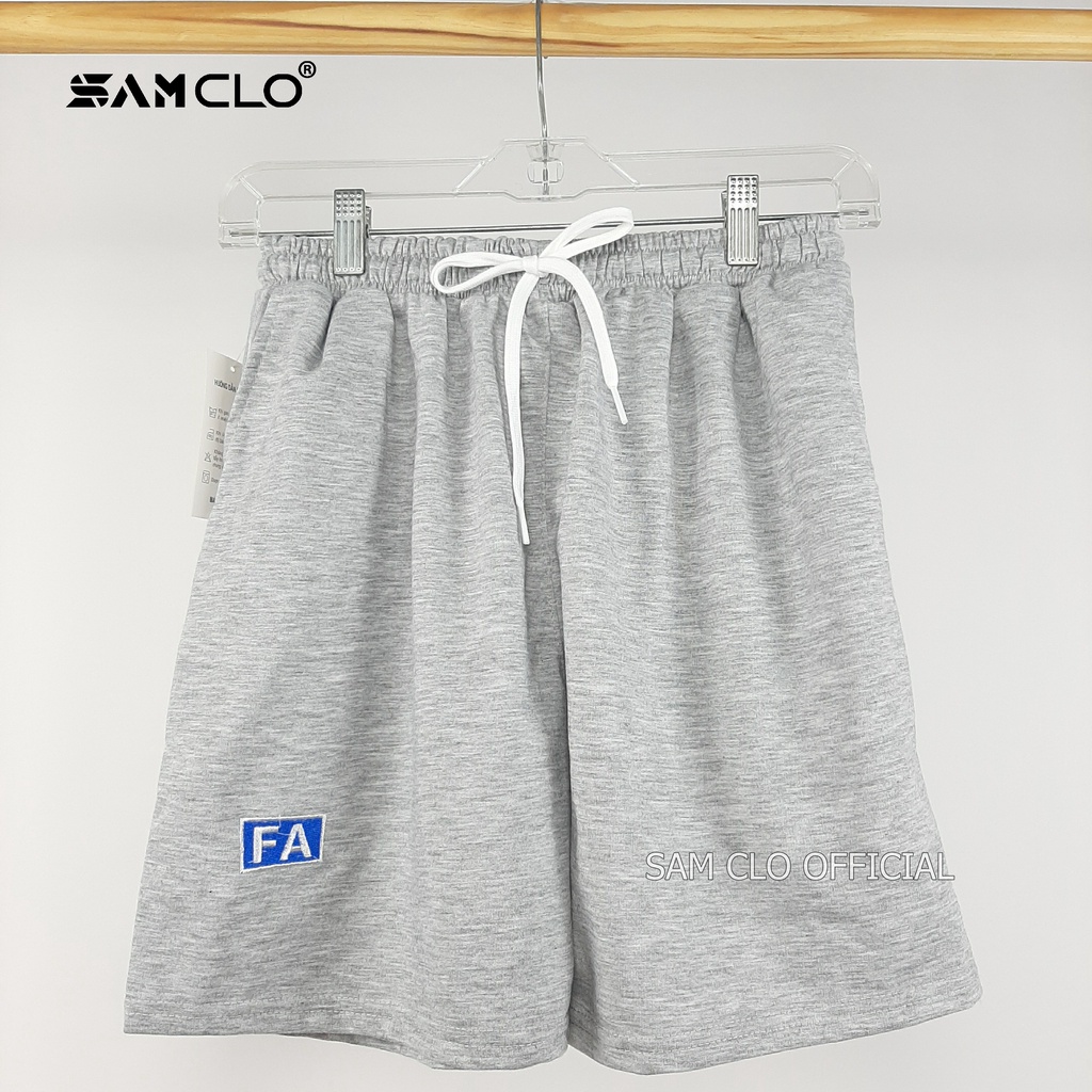 Quần đùi SAM CLO - Quần short nam nữ freesize dáng rộng chất thun trơn da cá phong cách Hàn Quốc THÊU CHỮ FA