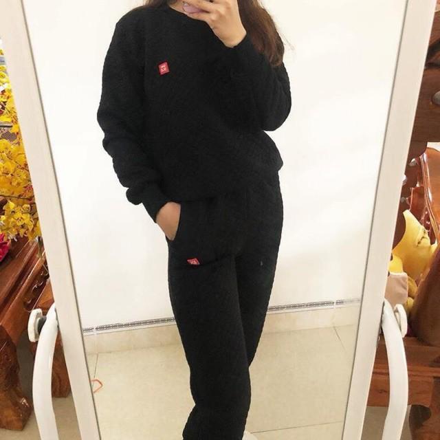 1 bộ quần áo thể thao nỉ thời trang nam nữ đen size L