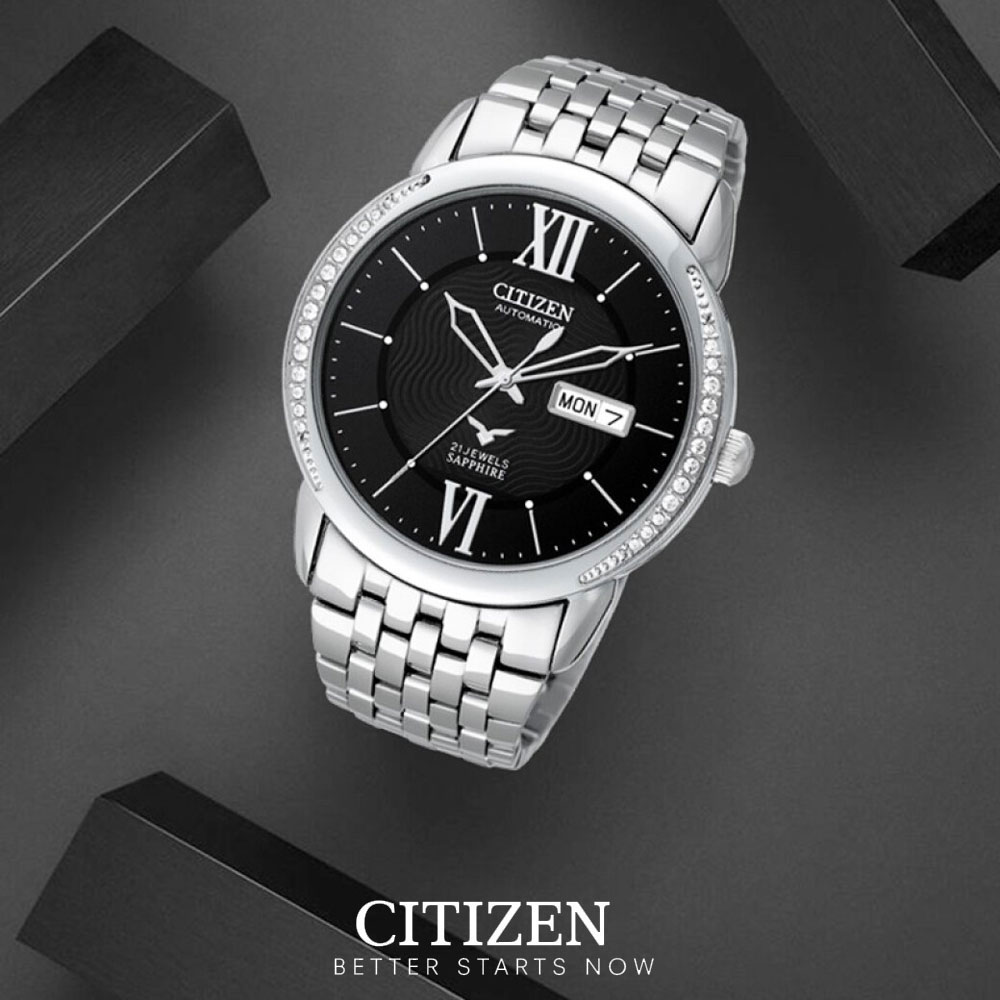 Đồng Hồ Nam Citizen Dây Thép Không Gỉ NH8270-56E - Mặt Đen (Sapphire)