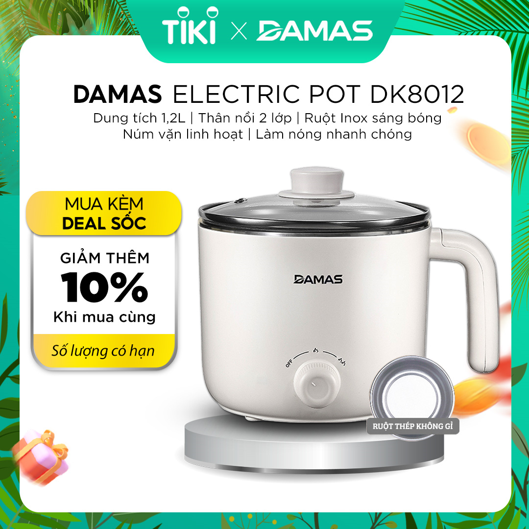 Nồi Lẩu Điện Mini 2 Mức Nhiệt - Ca Nấu Mì Điện Đa Năng DAMAS DK-8012 - Hàng Chính Hãng