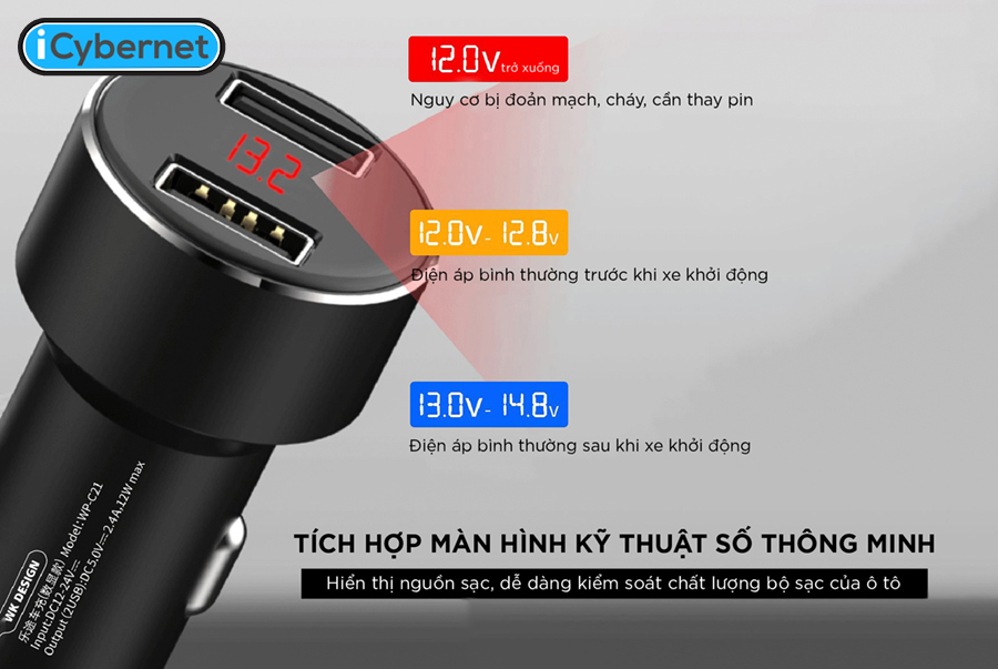 Tẩu sạc ô tô WK WP-C21 - Hàng chính hãng