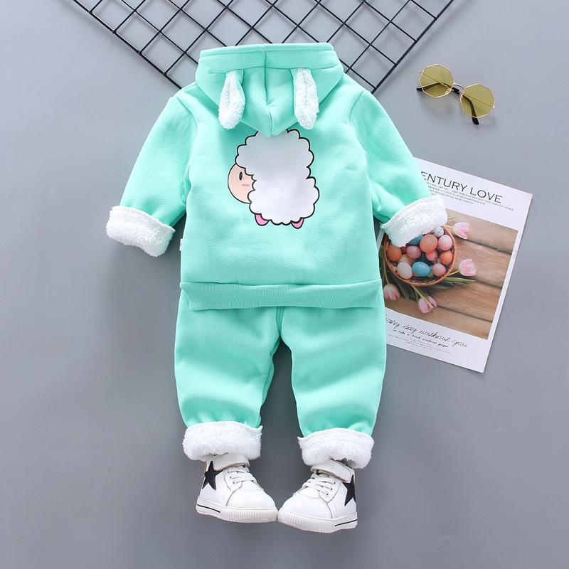 Thu Đông Cho Bé Phù Hợp Với Bé Trai Plus Nhung Dày Ấm 2 Bộ Bé Gái Hoạt Hình Dễ Thương Thịt Cừu Thường Ngày mũ Trùm Đầu Phù Hợp Với Quần Áo Cho Bé