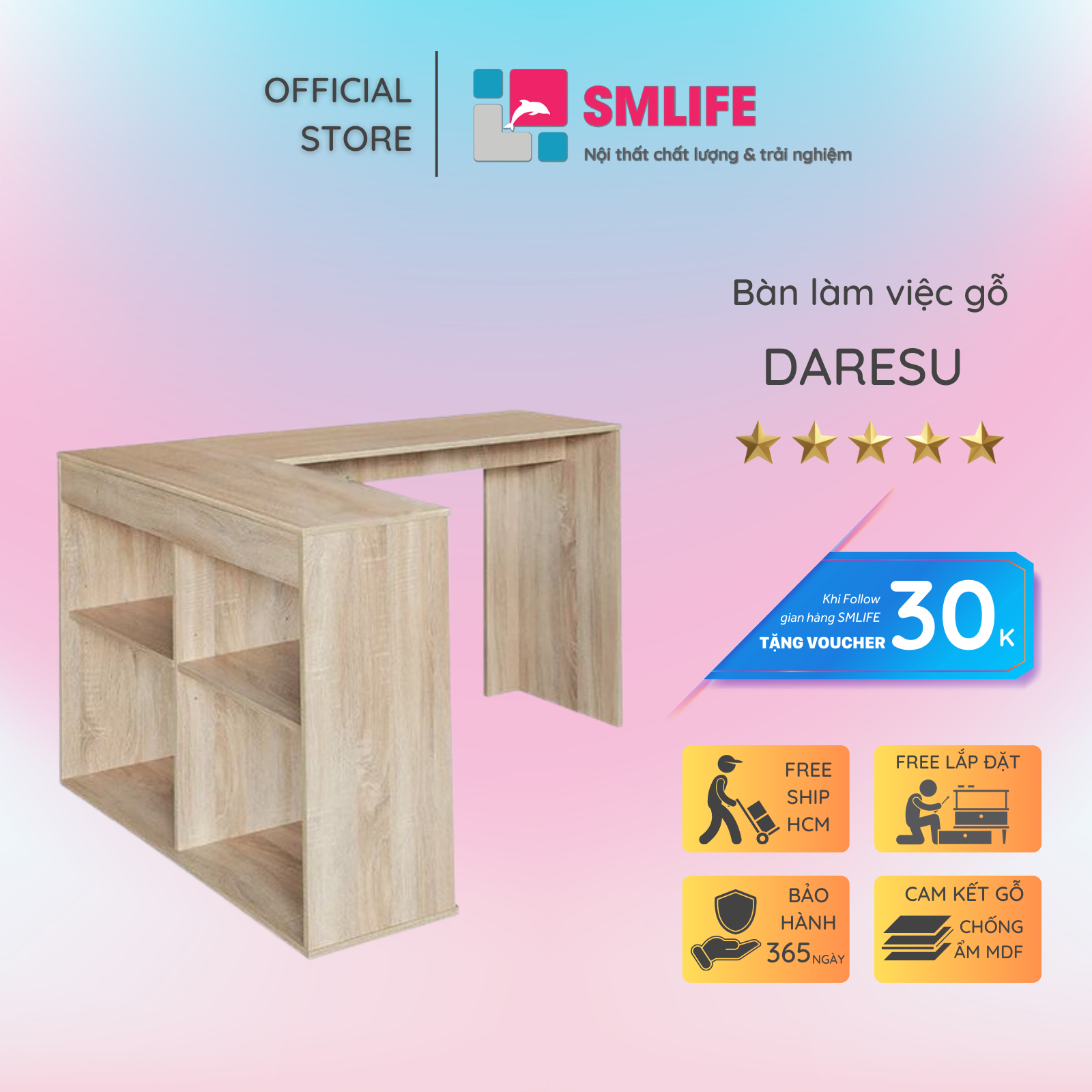 Bàn làm việc, bàn học gỗ hiện đại SMLIFE Daresu  | Gỗ MDF dày 17mm chống ẩm | D120xR100xC75cm